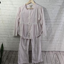 Laura Ashley 2 Pc Cotton Pajamas Micro Floral Sz Sm Babydoll Top Lace Trim Trad