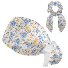 Scrub Caps Women Button Adjustable Surgical Ponytail Pouch Working Bow