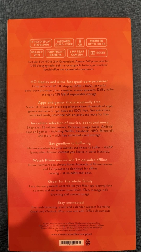 Amazon Fire HD 8 (5th Generation), 8” Tablet, 8GB Wi-Fi, Black+ Cover Bundle - Image 2 of 3