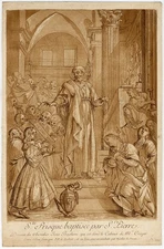 Antique Master Print-SAINT PRISCA-BAPTISM-ST. PETER-Sueur-Seri-Baglione-ca. 1720