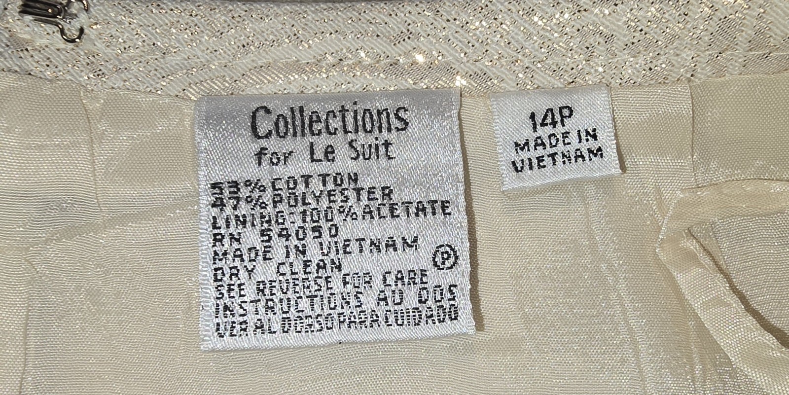 Le Suit 2 Pc Skirt & Jacket 14P Ivory Gold Thread Formal Wedding Career Cocktail