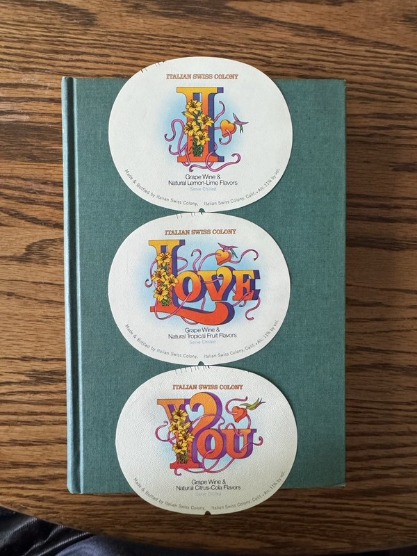 3 Italian Swiss Colony Wine Bottle Labels I LOVE YOU Matching Set ISC Cal