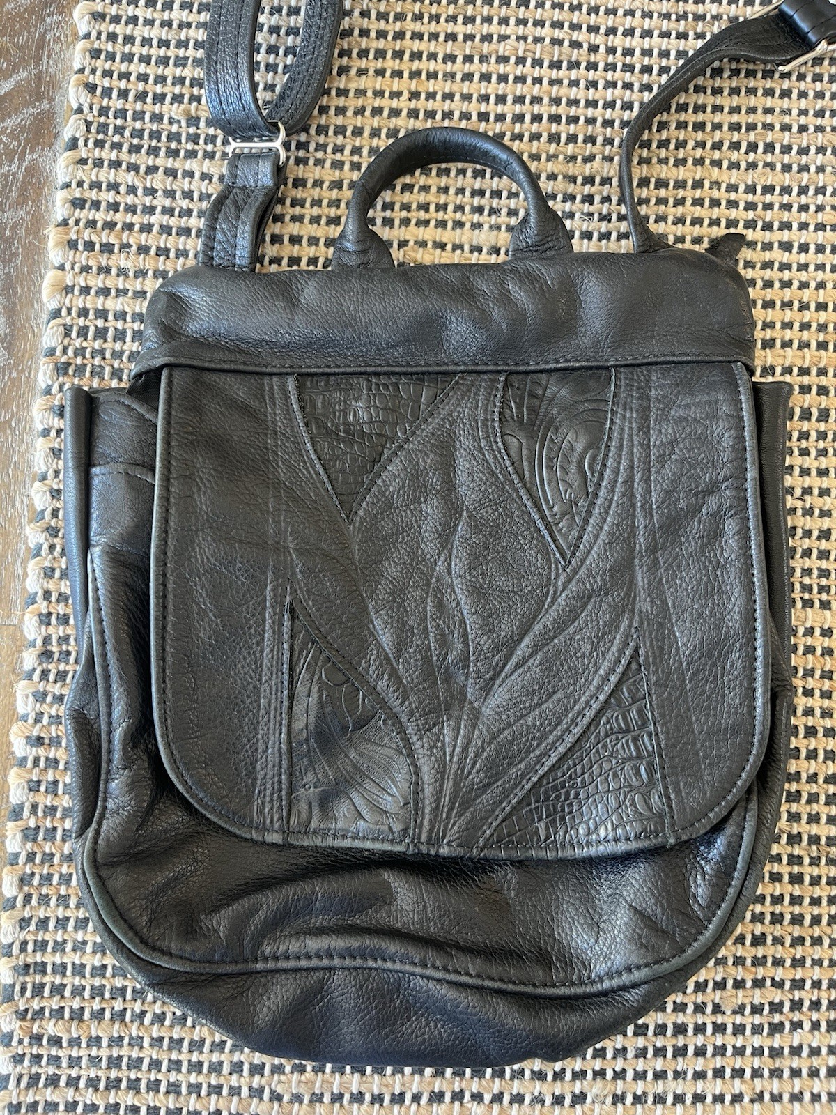 Black Cowhide Convertible Backpack Messenger Bag … - image 7