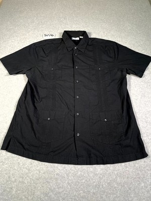 Cafe Luna Shirt Mens XL Black Guayabera Cuban Embroidery Short Sleeve Button Up