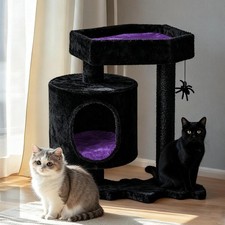 Gothic Cat Tree with Coffin Bed Scratching Post Condo House Perch Shelf for