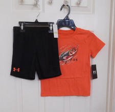 NWT 2pc Under Armour Orange Bass Fish Shirt Shorts Set sz 4
