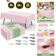 6 Pack Pink Gingham Disposable Tablecloths - 54" x 108" Heavy Duty Plastic Ta...