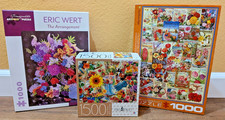 3 Jigsaw Puzzles FLOWERS 2 x 1000 Pc 1 x 1500 Pc Eurographics, Pomegranate  BB