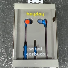 Heyday Wired Earbuds Blue Orange 3.5mm Plug Microphone Comfort Fit In-Ear