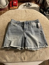 NWTS Seven 7 Weekend Denim Shorts Womens Cut Off Sz 4 Blue Fray Hem Pockets Zip