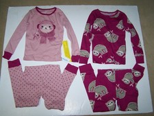 Carter's Girls Pajama Sets Size 5/5A Long Sleeve/Pants Sloth/Hot Cocoa 4Pc Nwt