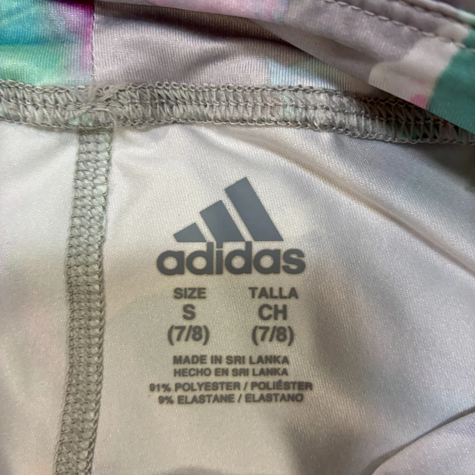 Adidas Capris Leggings Green Activewear Floral Print Kids Girls Size Small - Image 3 of 4