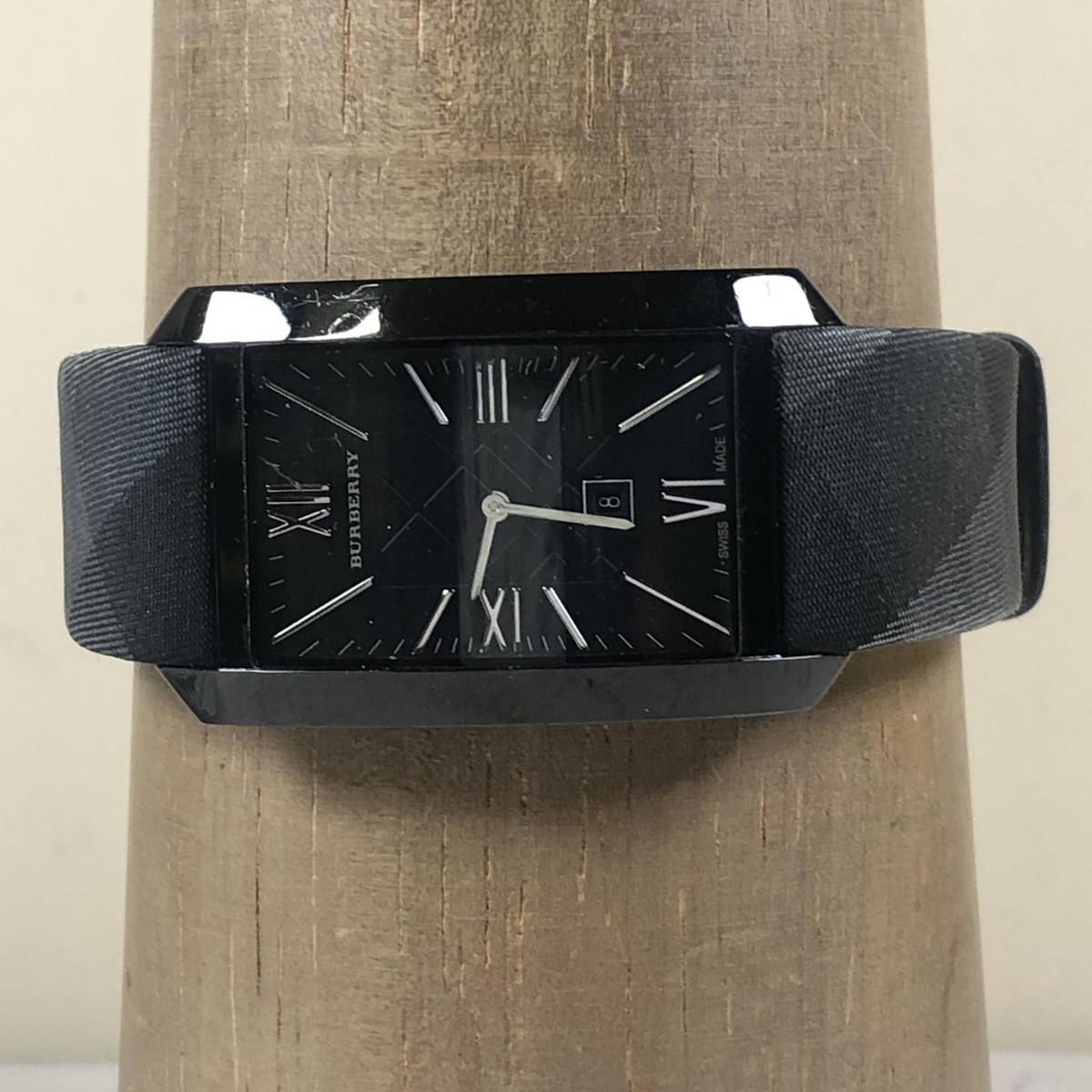 Burberry BU1081 Watch Mens Black Dial Swiss Made Date 38x30mm Rectangular  Check