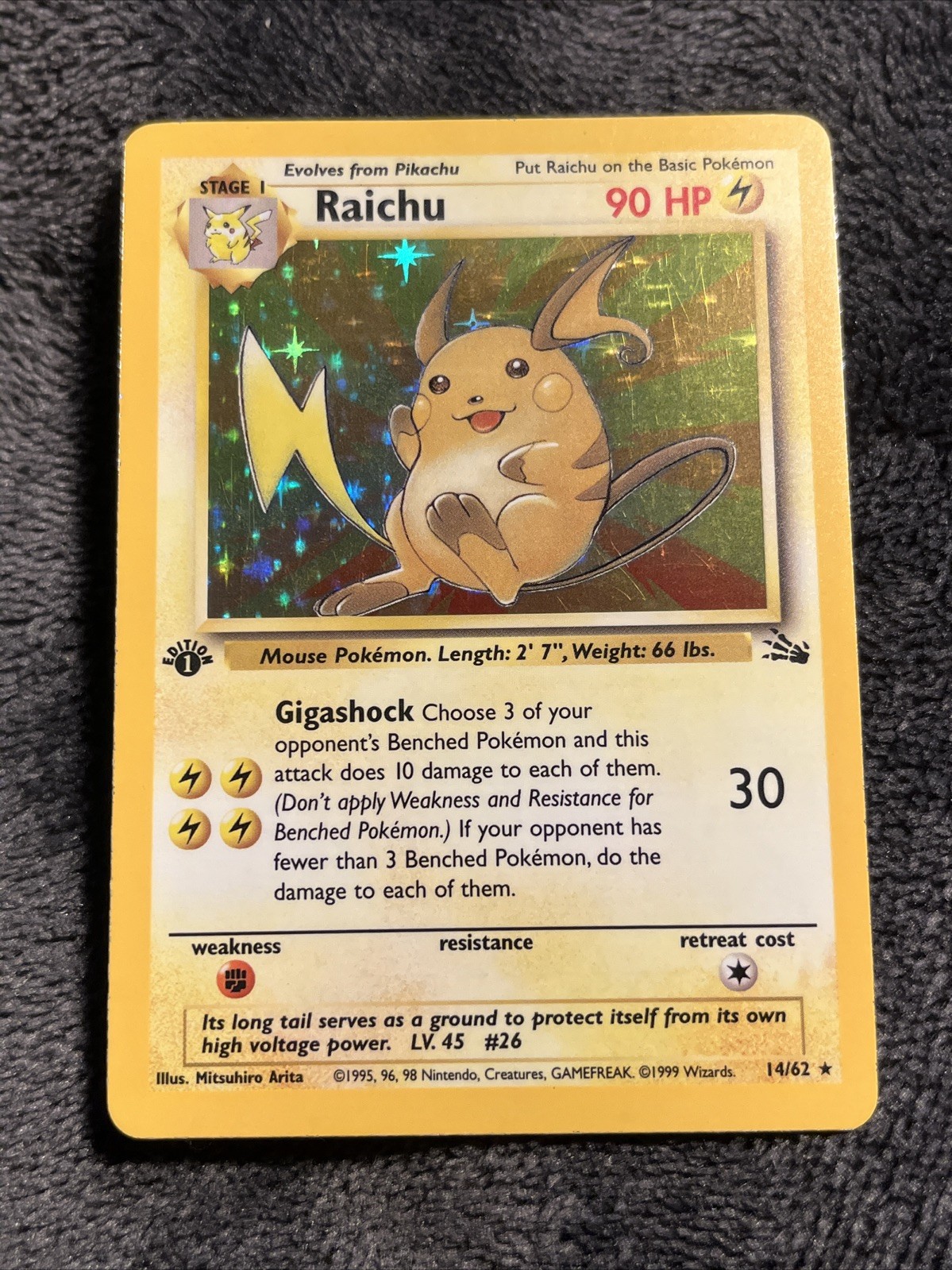Raichu 1st edition 14/62 Fossil Holo Pokemon Card LP 