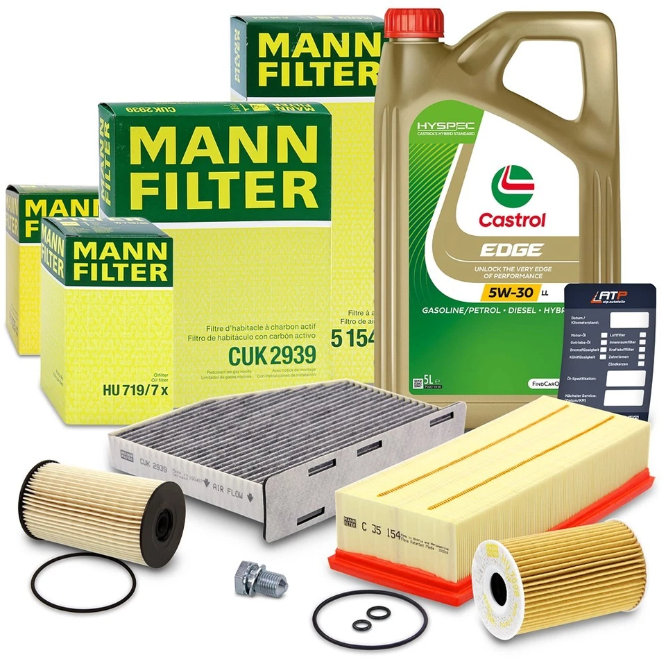 MANN INSPEKTIONSPAKET+5L CASTROL FÜR AUDI A3 SEAT SKODA VW GOLF 6 TOURAN TDI