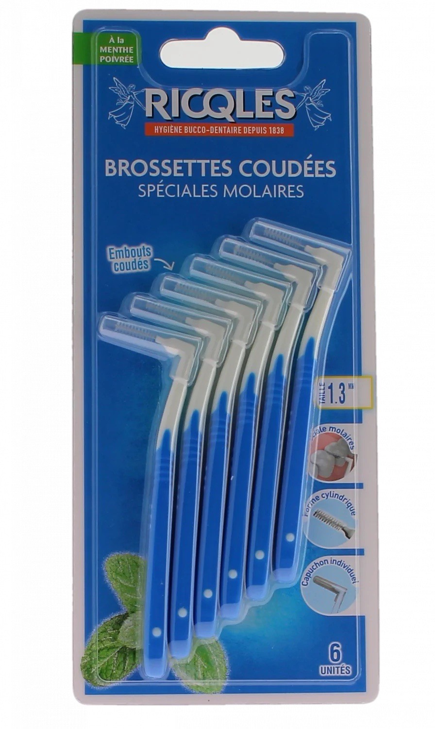 Brossettes interdentaires Ricqles coudées réutilisables pour espace interdentaire molaire