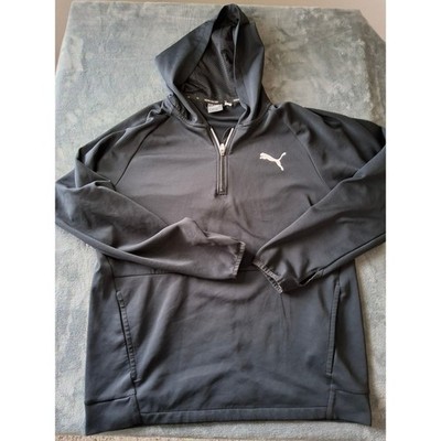 Puma Mens Black Quarter Zip Performance Hoodie Training Pullover Large