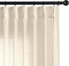 Natural Linen Pinch Pleat Curtains 102 Inch Long 2 Panel Set for Living Room,Sem