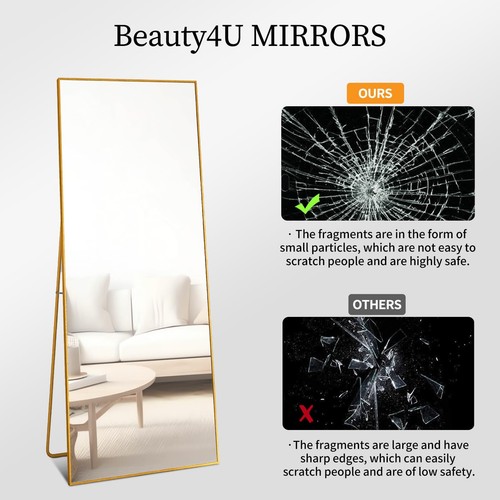 59"X16"Tall Full Length Mirror with Stand Gold Wall Mounting Body Metal Frame - Picture 4 of 9