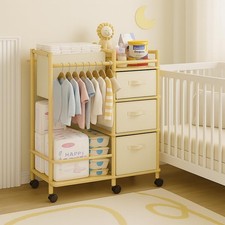 Solid Bamboo Baby Diaper Caddy Cart, Diaper Cart Organizer with Wheels, Mobil...