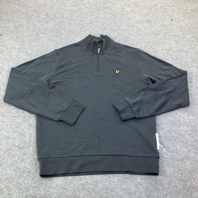 Lyle & Scott Sweatshirt Mens Medium Gray 1/4 Zip Mock Neck Knit Pullover Logo