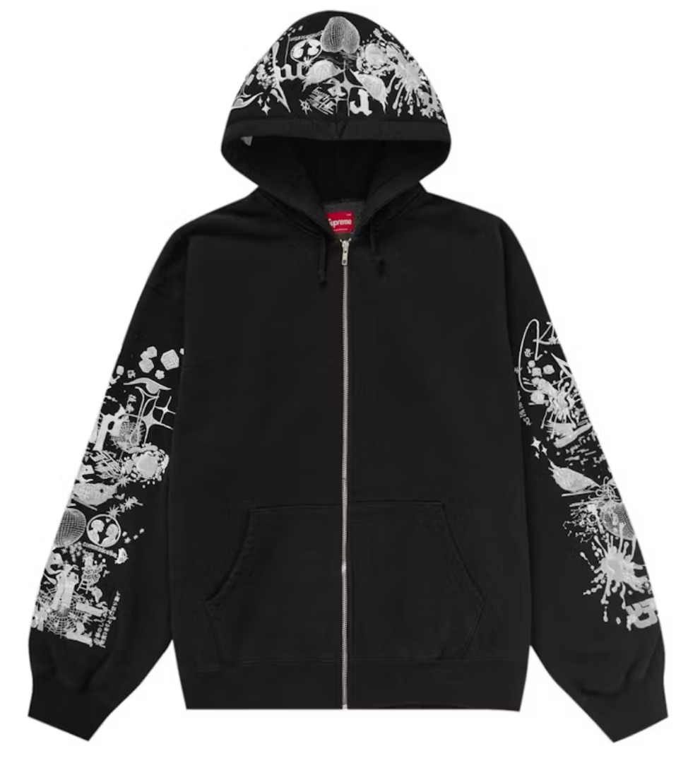 SS24 SUPREME AOI ZIP UP HOODED SWEATSHIRT HOODIE BLACK WHITE SZ