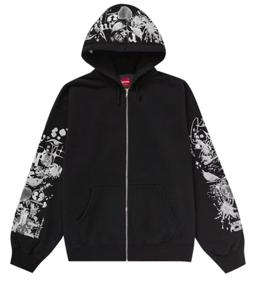 SS24 SUPREME AOI ZIP UP HOODED SWEATSHIRT HOODIE BLACK WHITE SZ