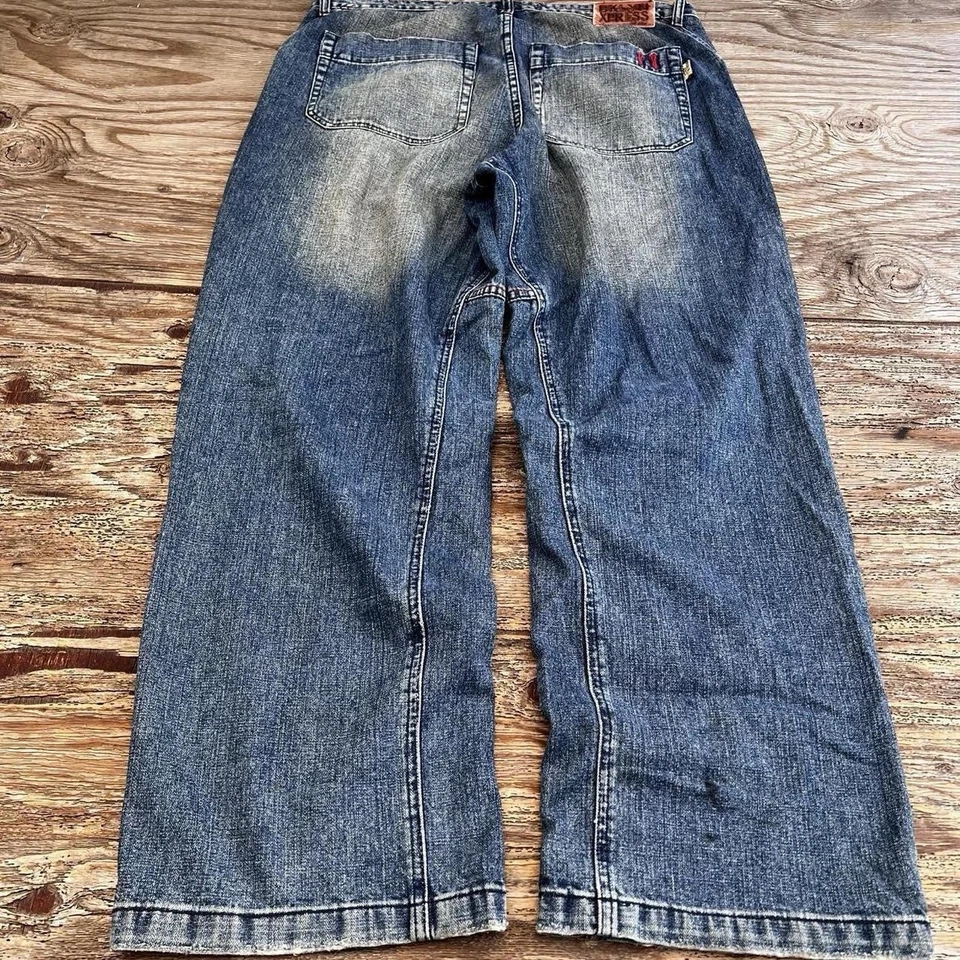 Jeans de mezclilla holgados lavados azul oscuro vintage Y2K talla 38 skater grunge Foto 2 de 4