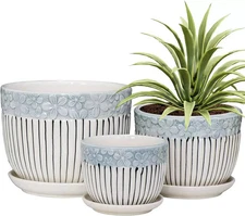 Ton Sin Grey Flower PotsTexture Planter for Indoor Plants Set of 3 Ceramic Pots