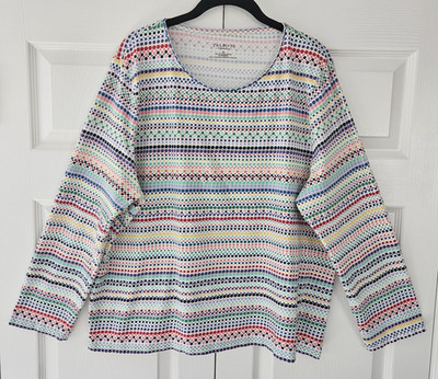 Talbots Woman Sz 3X Multi Colored Dot Striped L/S Pullover Top Cotton Spandex