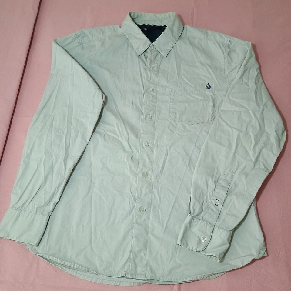 Volcom Men's Small Business Button Shirt Long Sleeve Pocket Olive Stretch Cotton - Image 2 of 4