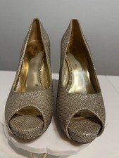 Nine West Gold Glitter Platform Open Toe Stiletto Heels Women's