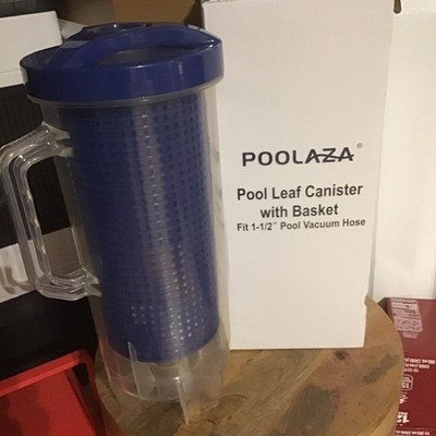 POOLAZA Pool Leaf Canister with Basket for 1.5'' Vacuum Hose, Blue/Clear Plastic