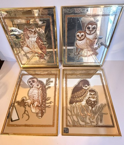 Vintage Brytone Owls Bird Art Mirror Mechanical Works 70s MCM READ WEAR
