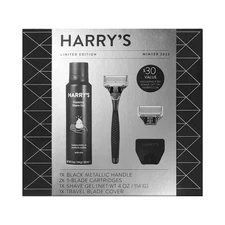 Harry's Men Holiday Gift Set-Metal Handle，Razor Cartridge Travel Cover Shave Gel