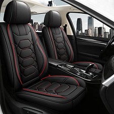Leather Car Seat Covers Front Pair, Waterproof Faux FRONT SET BLACK/RED