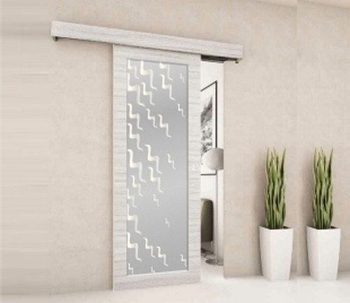 PORTA SCORREVOLE FILOMURO ESTERNO MURO VETRO A DISEGNO ANTI INFORTUNIO - Foto 5 di 7