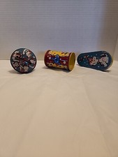 Vintage Lot Of 3 Noisemaker Rattle 4  Tin Litho Toys with Wood Handles