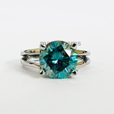 4.25 Ct. Round Blue Diamond Ring In 925 Sterling Silver With Certified