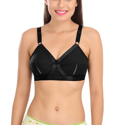 SONA Indian Women's Cotton Non-Padded Non-Wired Full Coverage Bra Color Black