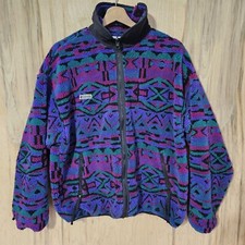 Columbia Vtg 90s Southwestern Deep Pile Fleece Jacket USA Made Womens Sz Large