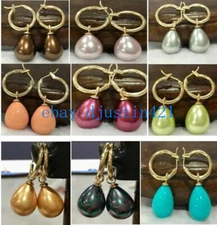 12x16MM DRIP 15 Color SOUTH SEA SHELL PEARL DANGLE EARRING 