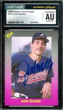 John Smoltz Gem Mint 10 JSA CGC Coa Signed 1989 Classic Travel Purple Rookie Aut