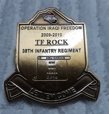 AUTHENTIC 3ID TASK FORCE ROCK MARNE OIF IRAQ 2009-10 38th IN RARE CHALLENGE COIN