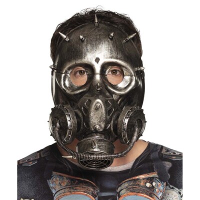 Silberne Steampunk Gas-Maske / Halloween Karneval Gothic Gotik Eiserne Maske