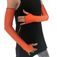 Long Gloves Orange Halloween Costume Arm Warmers Shiny Sleeves Covers Spandex