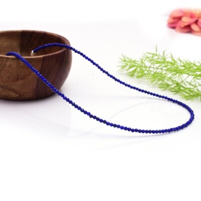 Natural Lapis Lazuli Faceted Round Tiny Gemstone Beads 18'' Necklace Men Woman