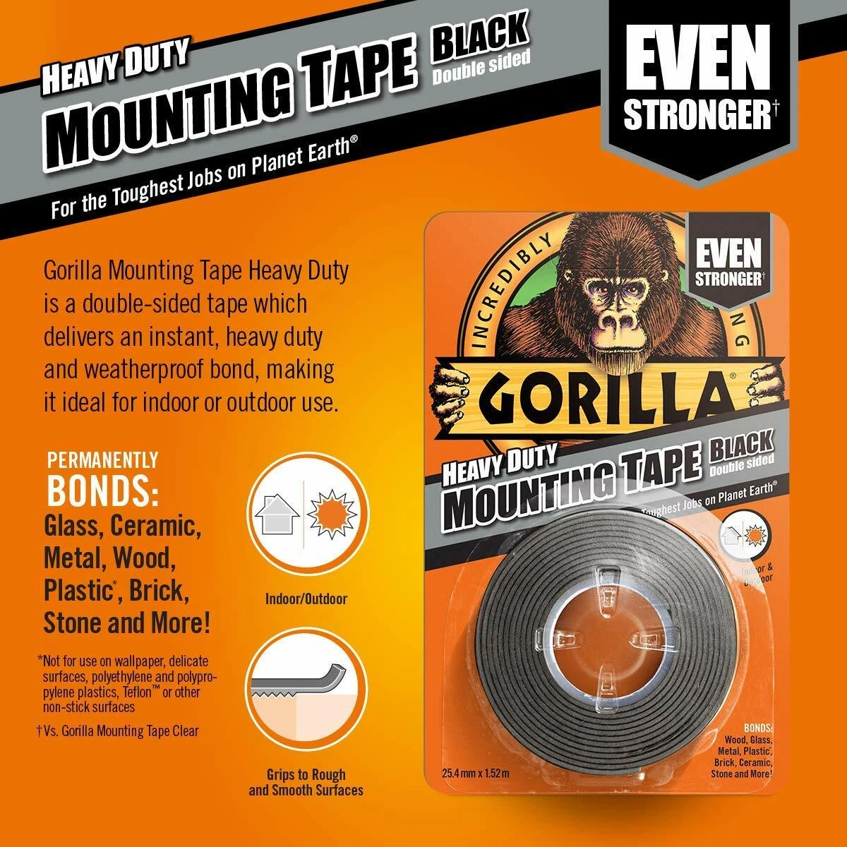GORILLA MOUNTING TAPE BLACK Double Sided Tough