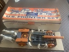 TRIANG US FRONTIER SET CANNON HORSES FIGURES COMPLETE  BOX ENGLAND LINES BRO 70s