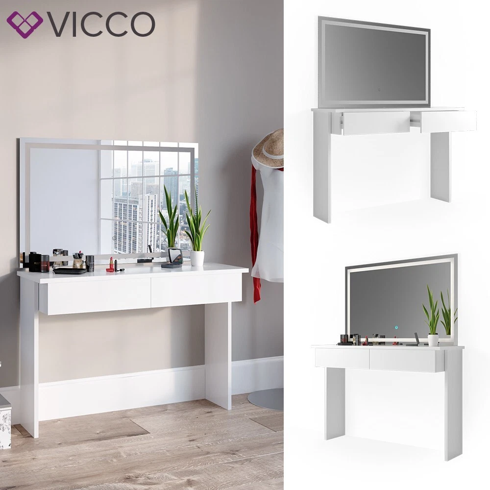 Coiffeuse LED Coiffeuse Commode Miroir Tabouret Gris foncé